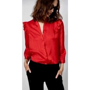 Zadig & Voltaire Tygg Satin Button Front Blouse Red  M